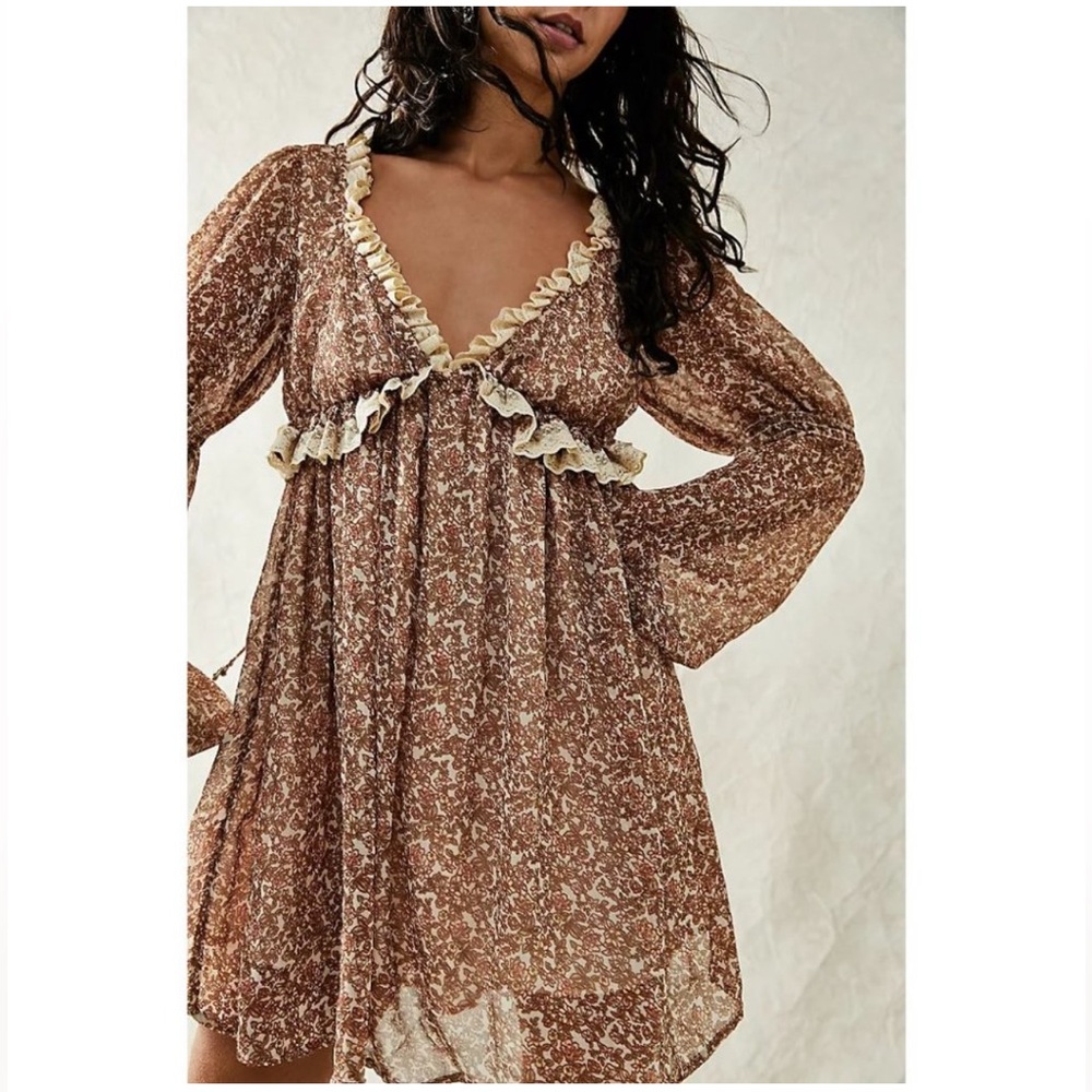 FREE PEOPLE Pennie Mini Boho Babydoll Dress Sz S NWT